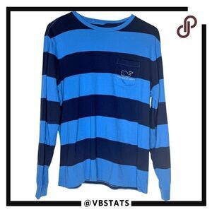 Vineyard Vines Men's‎ Stripe Crew Neck Long Sleeve Cotton T-Shirt Blue Medium